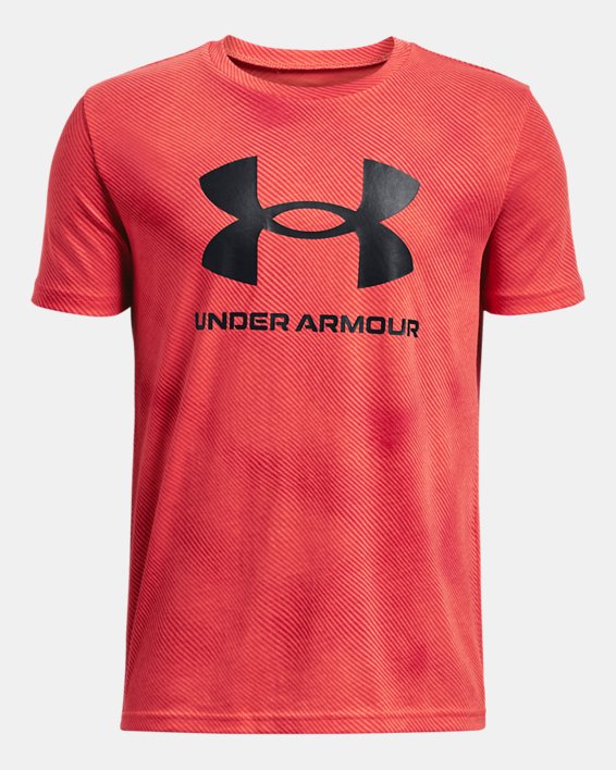 Boys' UA Sportstyle Logo Printed Short Sleeve, Red, pdpMainDesktop image number 0
